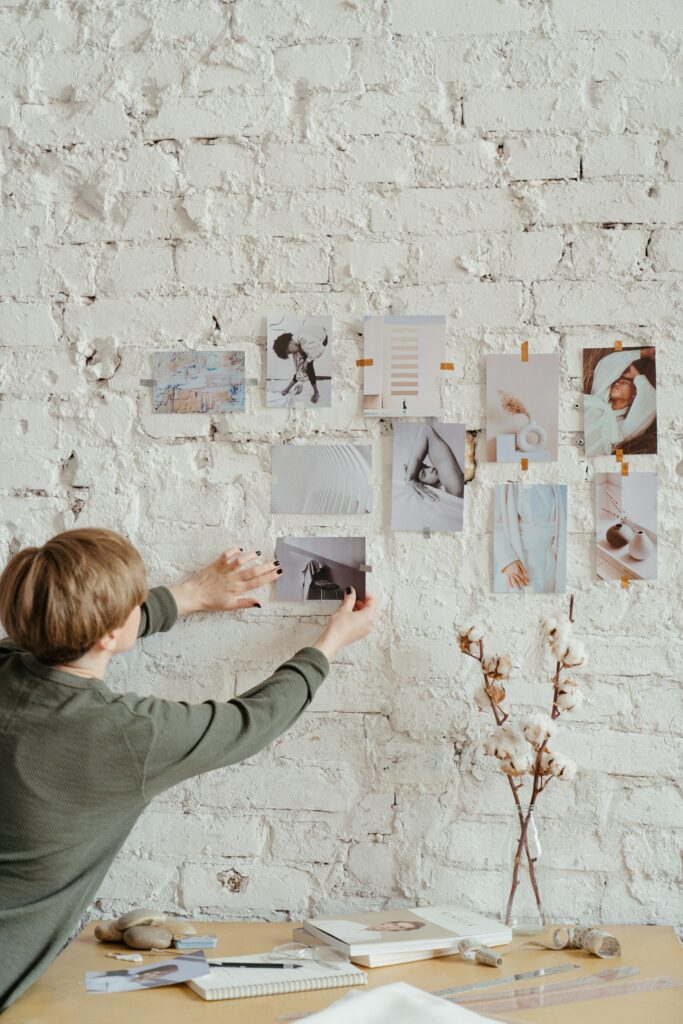 Woman creating a moodboard