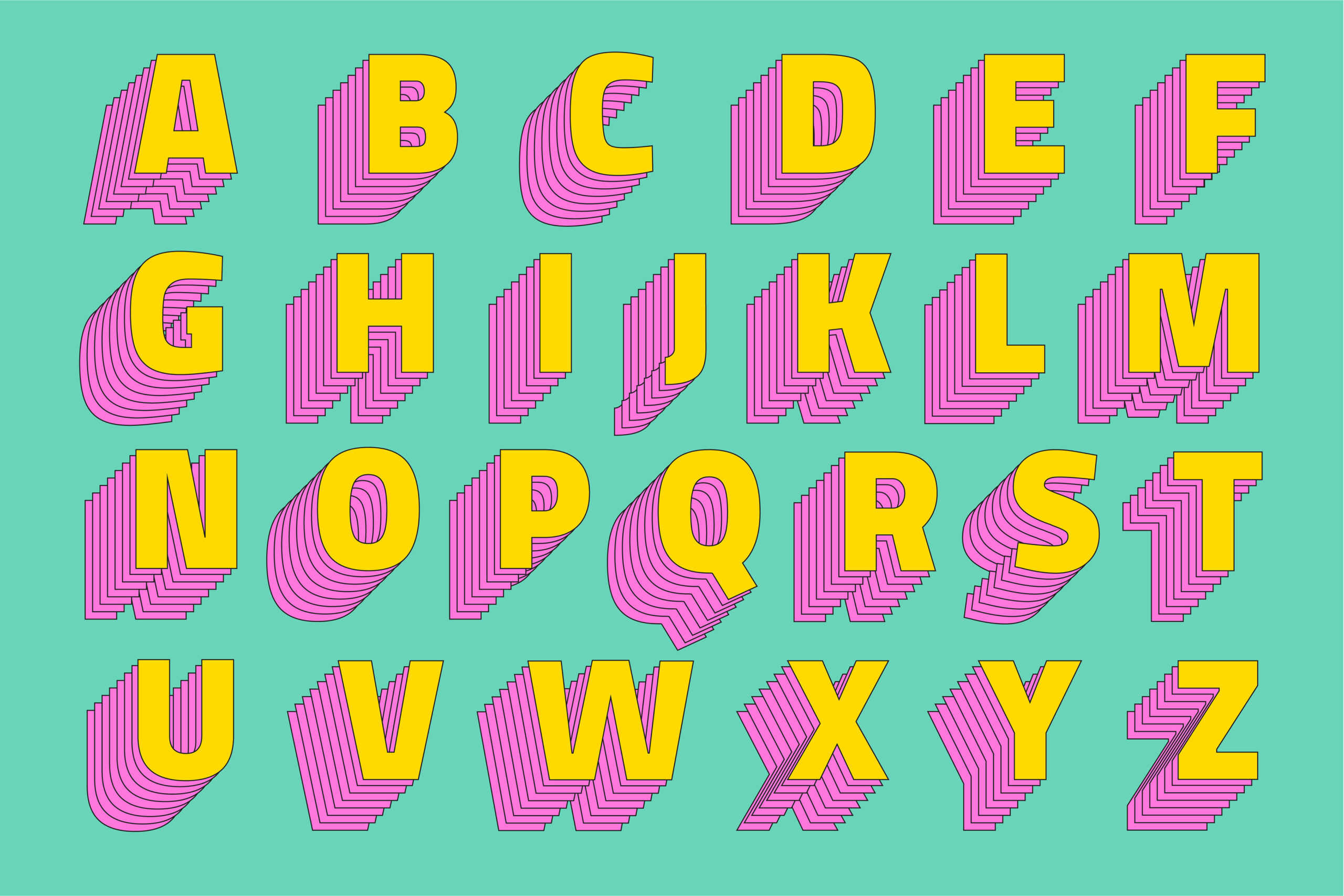 Alphabet set 3d vector stylized typeface