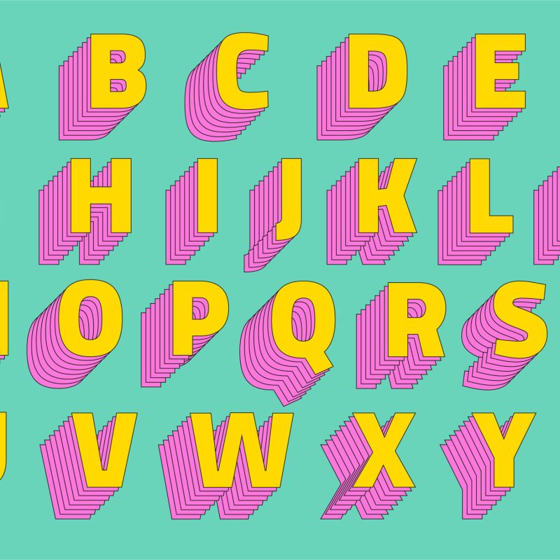 Alphabet set 3d vector stylized typeface